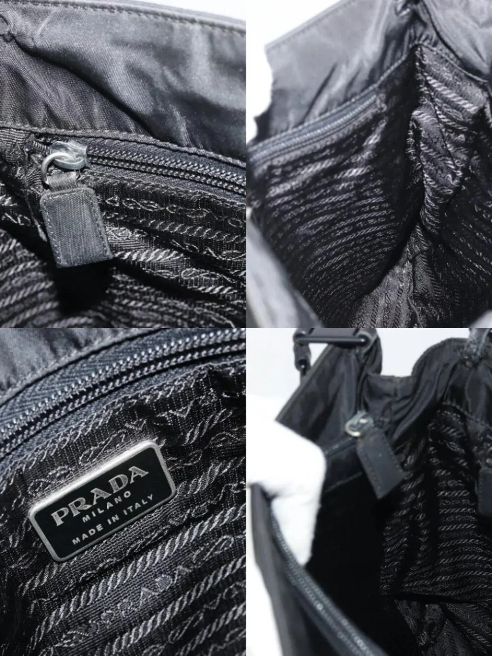 PRADA Plastic Chain Tote Bag Nylon Black Silver Auth 175266
